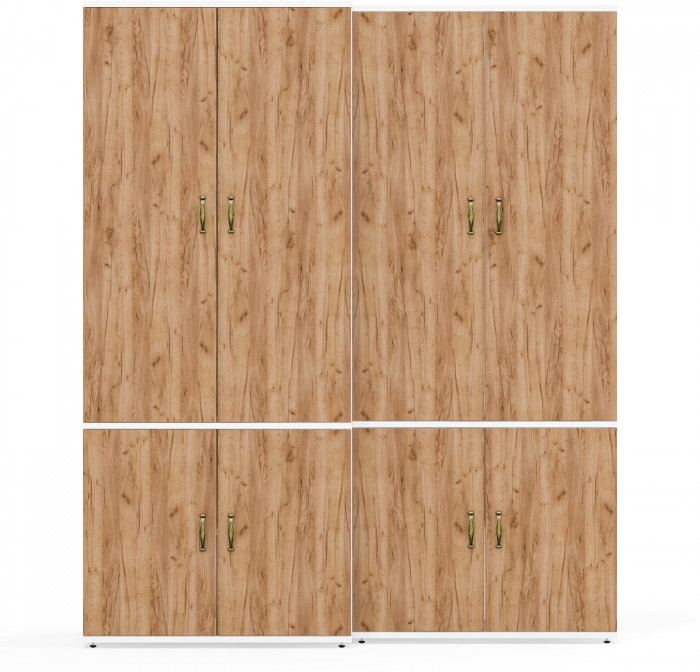 Лидер-8 Модуль Шкаф МД 19Б + Шкаф МД 20Б, цвет белый шагрень/крафт золото, ШхГхВ 160х50,3х190 см., НЕ универсальная сборка