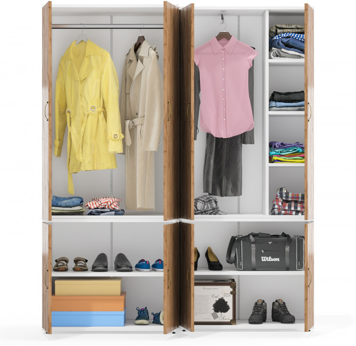 Лидер-8 Модуль Шкаф МД 19Б + Шкаф МД 20Б, цвет белый шагрень/крафт золото, ШхГхВ 160х50,3х190 см., НЕ универсальная сборка