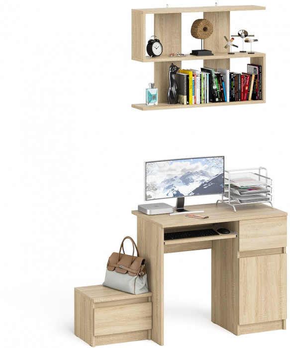Мори компьютерный стол МС-1 правый + Тумба ТМП400.1 + Полка 900, дуб сонома