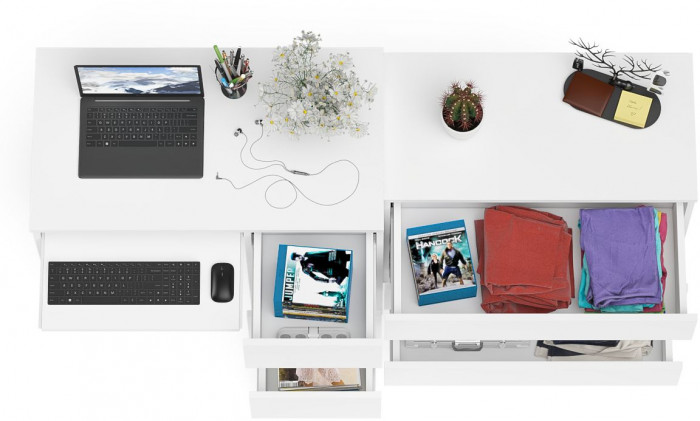 Мори компьютерный стол МС-6 правый + Комод МК800.1, белый