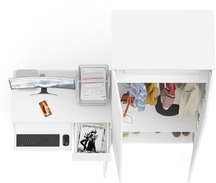 Мори Стол компьютерный МС-1 правый + Шкаф МШ800.1, цвет белый, ШхГхВ 170,4х50,4х209,6 см., выдвижной ящик справа, НЕ универсальная сборка