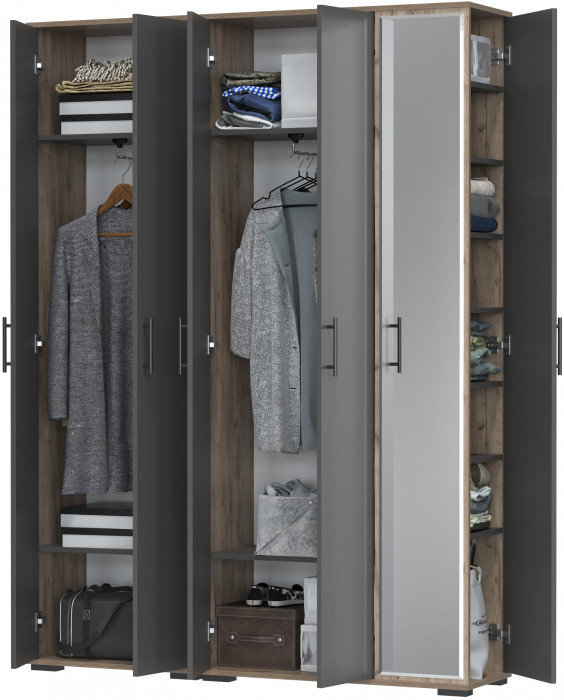 Прихожая Домино-мини + Шкаф для одежды Домино, дуб крафт табачный/графит