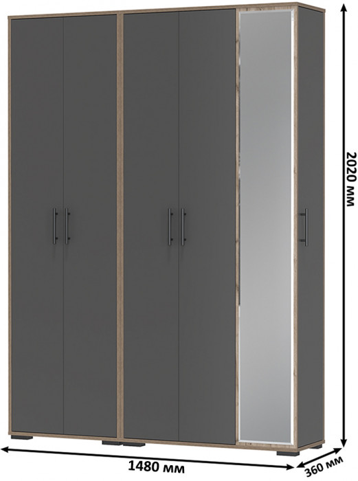 Прихожая Домино-мини + Шкаф для одежды Домино, дуб крафт табачный/графит