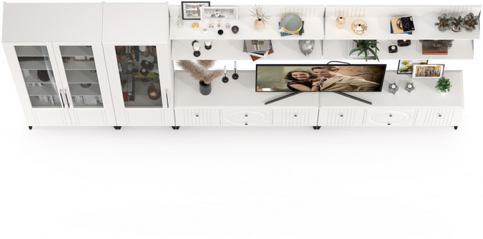 Валенсия Гостиная № 087, ЛДСП белый шагрень/МДФ белый шагрень