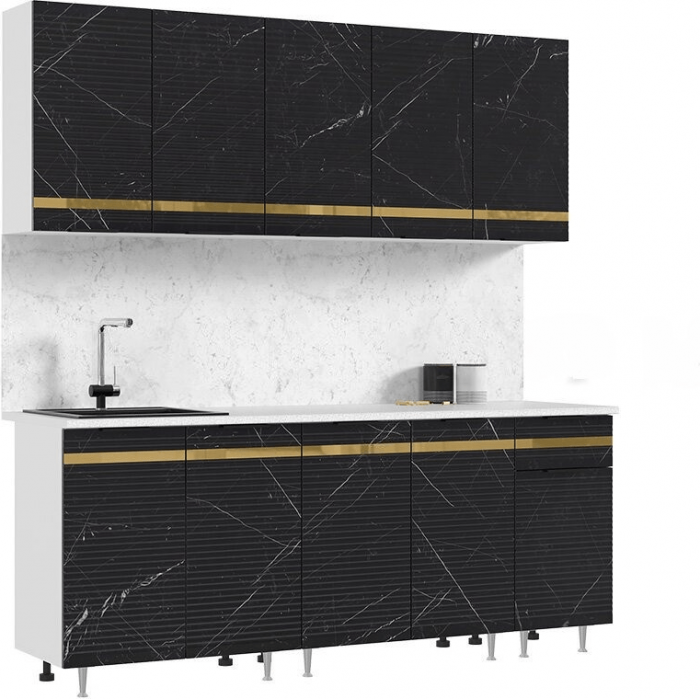 Кухня МДФ Милена 2000 (Белый, Мрамор блэк софт, Антарес)