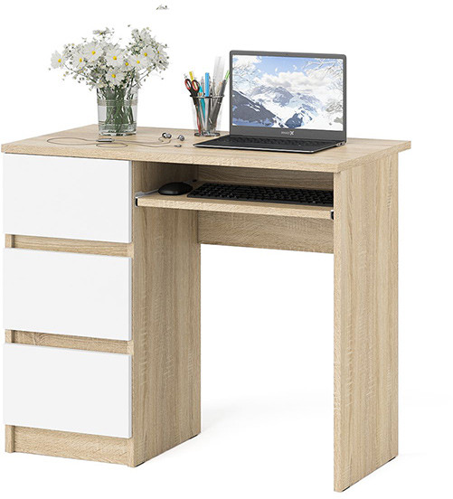 Мори компьютерный стол МС-6 левый, дуб сонома/белый