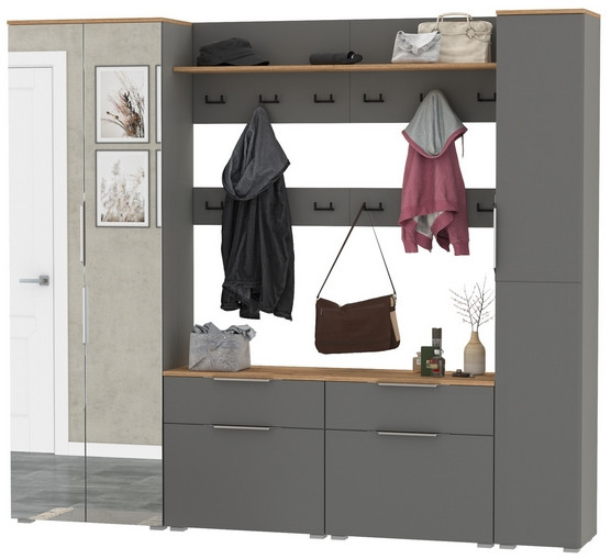 Октава Прихожая 33, серый графит/дуб крафт золотой/фасады МДФ серый графит