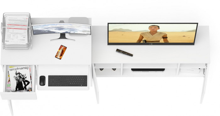 Мори компьютерный стол МС-1 левый + Тумба МТВ1200.1, белый