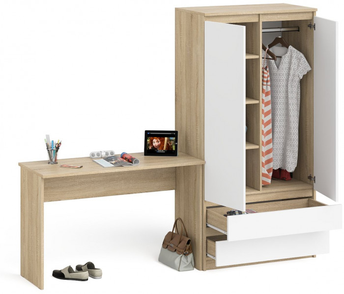 Мори письменный стол МСП1200.1 + Шкаф МШ900.1, дуб сонома/белый