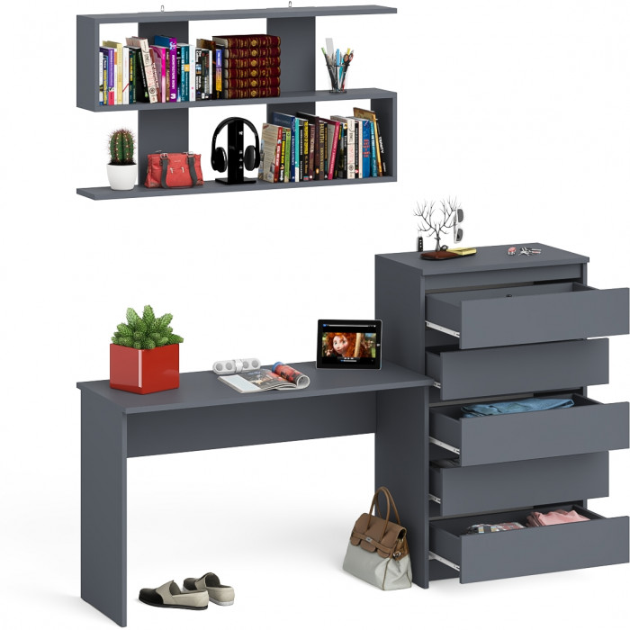 Мори Стол письменный МСП1200.1 + Комод МК700.5 + Полка 1200, цвет графит, ШхГхВ 190,8х50х209,6 см., универсальная сборка