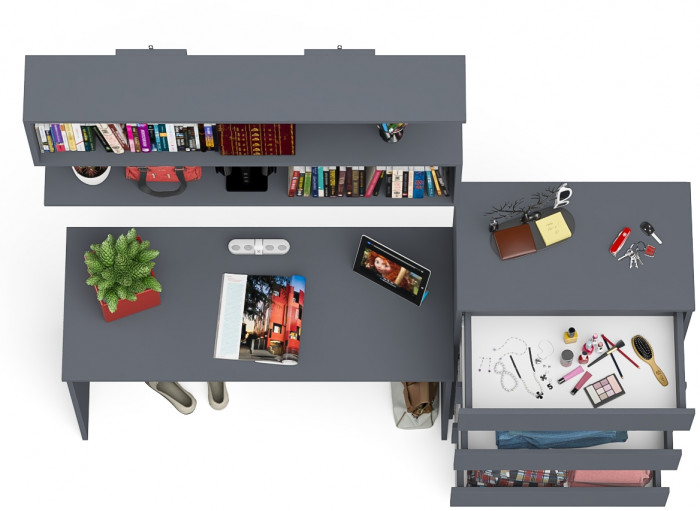 Мори Стол письменный МСП1200.1 + Комод МК700.5 + Полка 1200, цвет графит, ШхГхВ 190,8х50х209,6 см., универсальная сборка