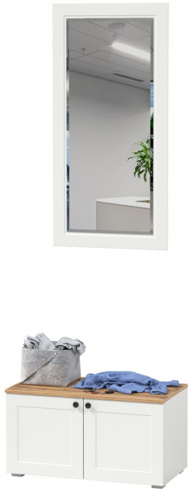 Остин 13.257 Тумба + 17.03 Зеркало, цвет белый шагрень/дуб крафт золотой, ШхГхВ 80х41,9х210 см.