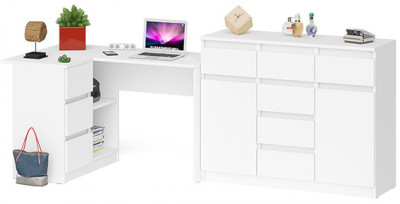 Мори компьютерный стол МС-16 левый + Комод МК1200.4, белый