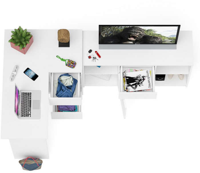 Мори компьютерный стол МС-16 правый + Тумба МТВ1204.1, белый