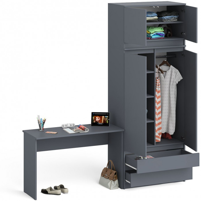Мори письменный стол МСП1200.1 + Шкаф МШ900.1 + Антресоль МА900.1, графит