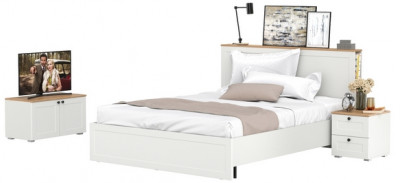 Остин 11.53 Кровать + ортопед + 16.152 Тумба прикроватная + 13.257 Тумба, белый шагрень/дуб крафт золотой