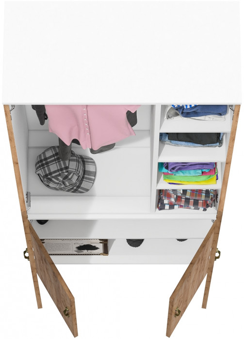 Лидер-8 Модуль Шкаф МД 20Б, цвет белый шагрень/крафт золото, ШхГхВ 80х37,5х190 см., НЕ ун. сборка, выдвижная штанга и три полки и широкая полка снизу