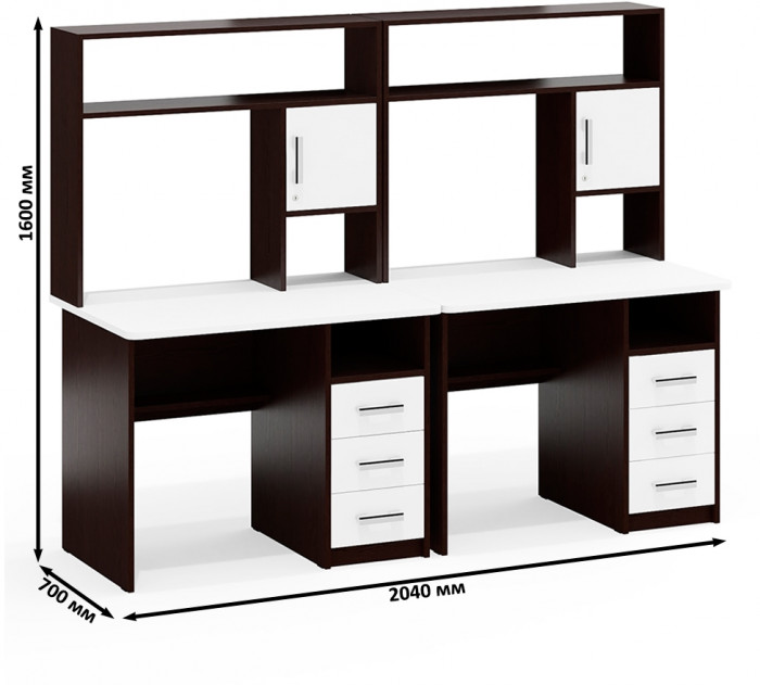 Стол компьютерный С-МД-СК9+Стол компьютерный С-МД-СК9, цвет венге/белый шагрень, ШхГхВ 204х70х160 см., НЕ универсальная сборка