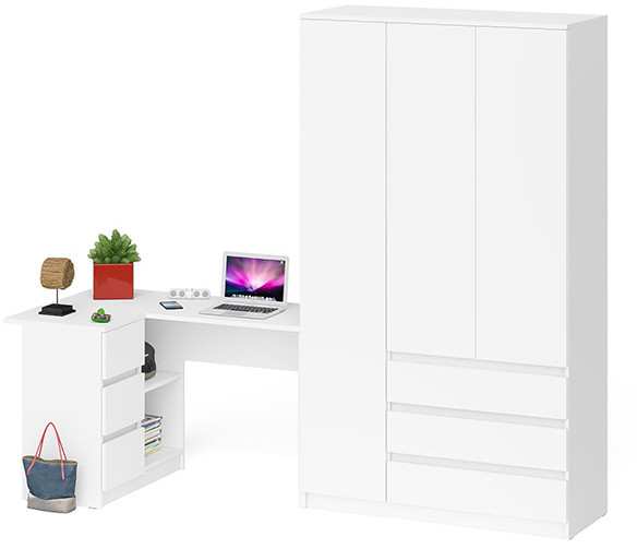 Мори компьютерный стол МС-16 левый + Шкаф МШ1200.1, белый