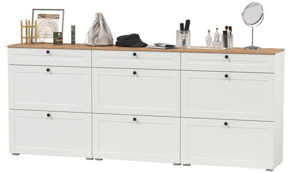 Остин 16.121 Тумба для обуви + 16.121 Тумба для обуви + 16.121 Тумба для обуви, белый шагрень/дуб крафт золотой