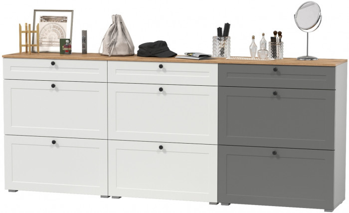 Остин 16.121 Тумба для обуви + 16.121 Тумба для обуви + 16.121 Тумба для обуви, белый шагрень/дуб крафт золотой