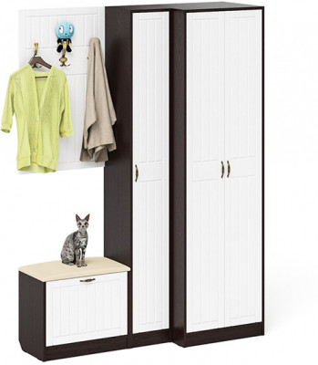 Прихожая П-6 Компоновка № 27, венге/фасады МДФ белое дерево фрезеровка прованс