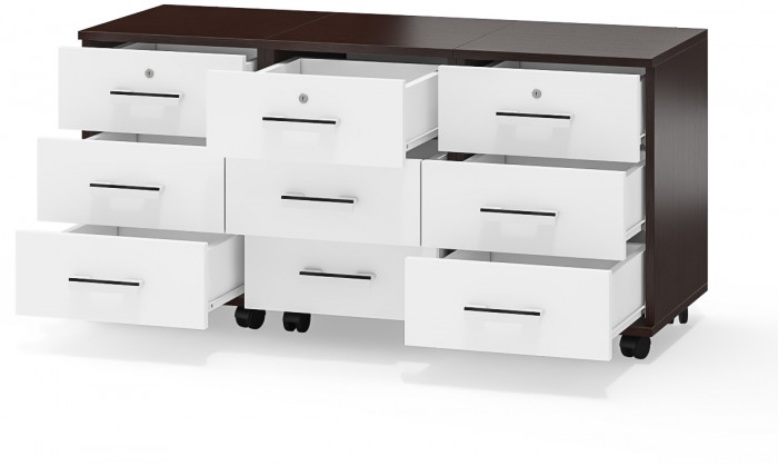 Три тумбы выкатных С-МД-3-02, венге/белый шагрень