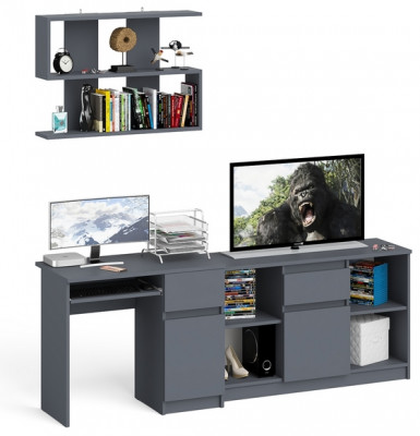Мори компьютерный стол МС-1 правый + Тумба МТВ1204.1 + Полка 900, графит