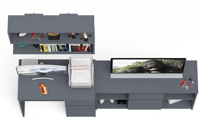 Мори компьютерный стол МС-1 правый + Тумба МТВ1204.1 + Полка 900, графит