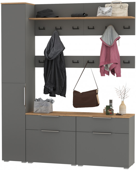 Октава Прихожая 34, серый графит/дуб крафт золотой/фасады МДФ серый графит