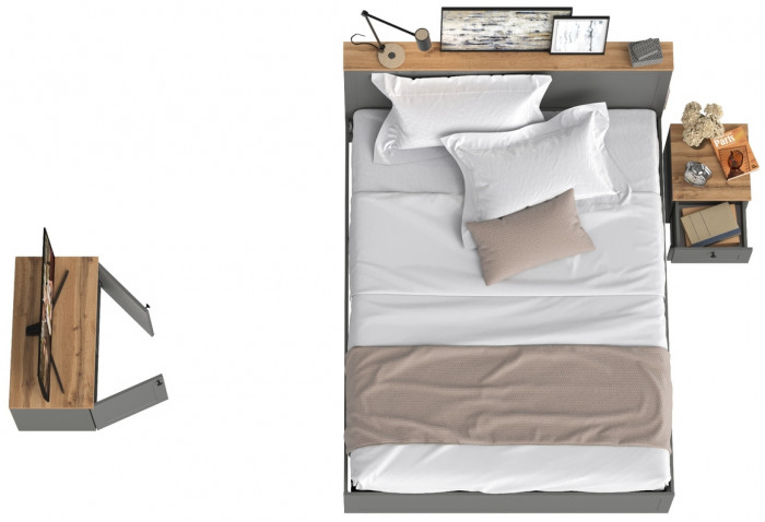 Остин 11.53 Кровать + ортопед + 16.152 Тумба прикроватная + 13.257 Тумба, серый графит/дуб крафт золотой