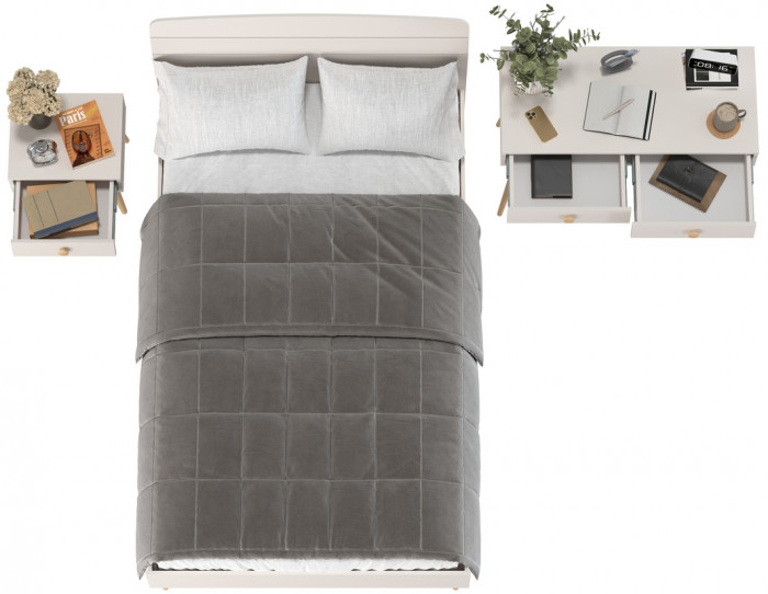 Афина Спальня Кровать 1200 + Стол + Тумба, цвет кашемир серый, ШхГхВ 123,6х210,2х95,7 + 100х45х76 + 45х37х45 см., 1200х2000 мм., б/м, осн. есть