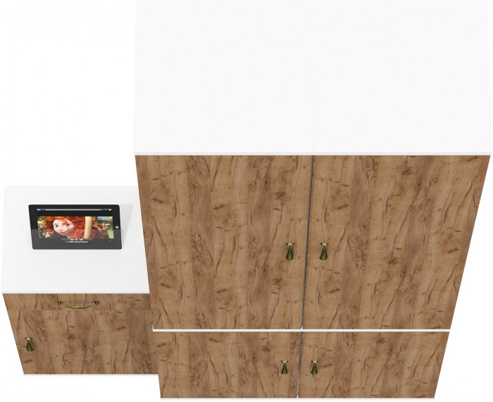 Лидер-8 Пенал МД 21Б + Пенал МД 21Б + Тумба МД 3.15, цвет белый шагрень/крафт золото, ШхГхВ 120х37,5х190 см., универсальная сборка