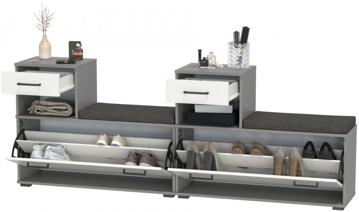 Лира ГК 2-0714+2-0714графбел Тумба под обувь, графит/белый