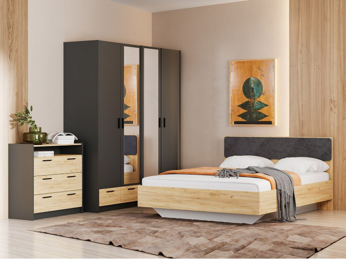 Спальня Оттавия 6 с зеркалами Антрацит / Дуб золотой