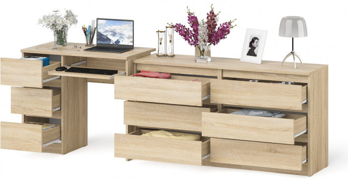 Мори Стол компьютерный МС-6 левый + Комод МК1380.6, цвет дуб сонома, ШхГхВ 228х50х76,6 см., выдвижные ящики слева, НЕ универсальная сборка