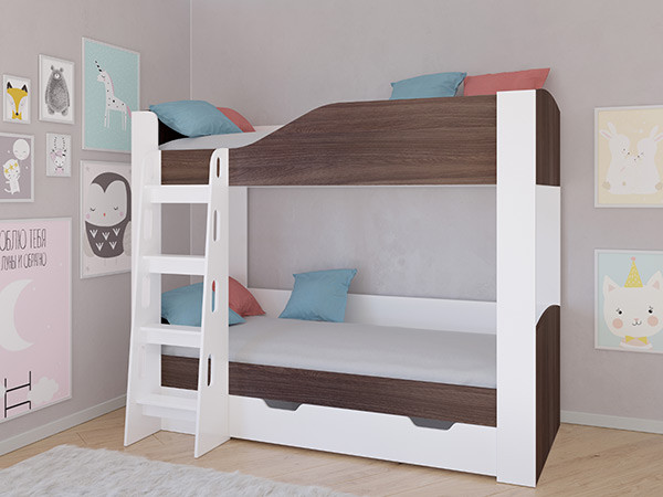 Кровать двухъярусная АСТРА 2  Белый/Дуб Шамони с ящиком