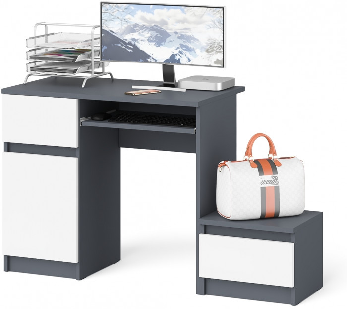 Мори компьютерный стол МС-1 левый + Тумба ТМП400.1, графит/белый