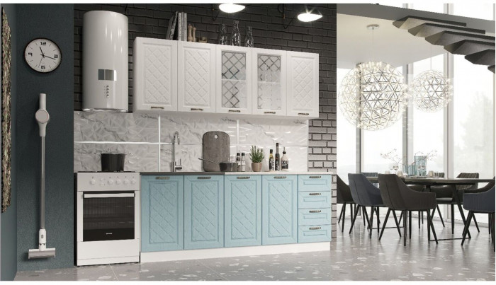 Кухня МДФ Агава 2000 Акация белая/Аква