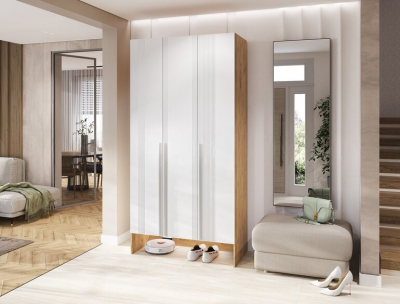 Луна Шкаф 3-х ств. браш вайт/дуб крафт