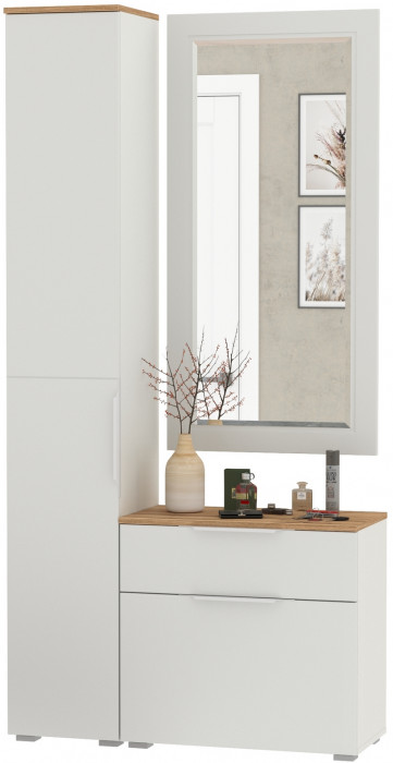 Октава Прихожая 42, цвет белый шагрень/дуб крафт золотой/фасады МДФ белый шагрень, ШхГхВ 97,1х35,4х197,6 см., универсальная сборка