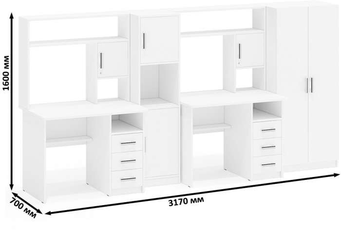 С-МД-СК9 Компоновка № 07, цвет белый шагрень, ШхГхВ 317х70х160 см., НЕ универсальная сборка