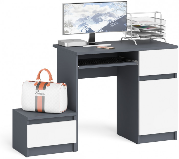 Мори компьютерный стол МС-1 правый + Тумба ТМП400.1, графит/белый