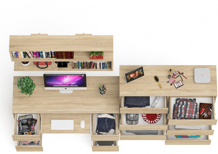 Мори компьютерный стол МС-2 + Комод МК1200.10 + Полка 1200, дуб сонома