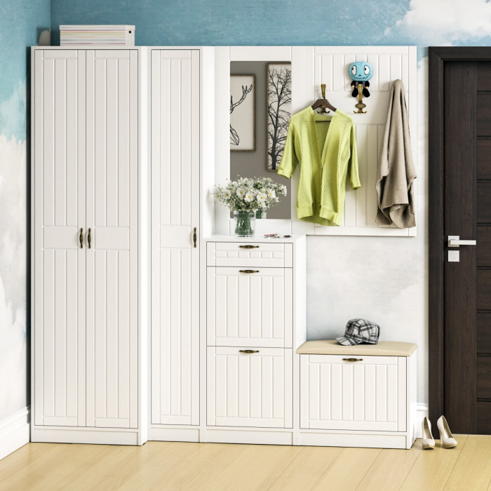 Прихожая П-6 Зеркало, МДФ белое дерево фрезеровка прованс