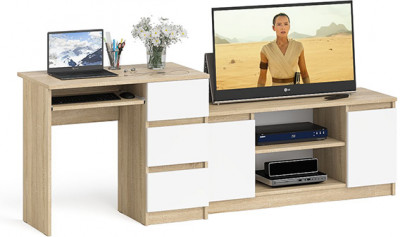 Мори Стол компьютерный МС-6 правый + Тумба МТВ1200.1, цвет дуб сонома/белый, ШхГхВ 210,4х50х76,6 см., выдвижные ящики справа, НЕ универсальная сборка