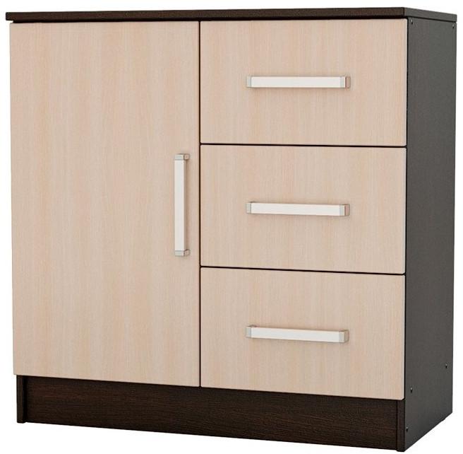 Басямиф Комод 3 ящика 1 дверь (Венге / дуб беленый)