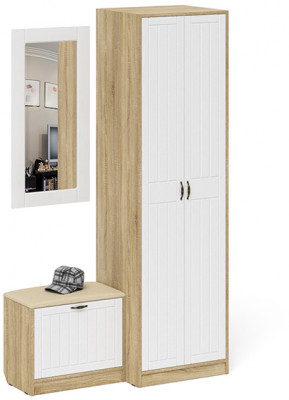 Прихожая П-6 Компоновка № 11, цвет дуб сонома/фасады МДФ белое дерево фрезеровка прованс, ШхГхВ 120х50х210 см., универсальная сборка