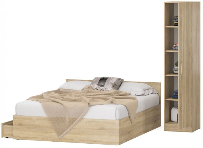 Кровать с ящиками 1600 + Пенал Стандарт, дуб сонома