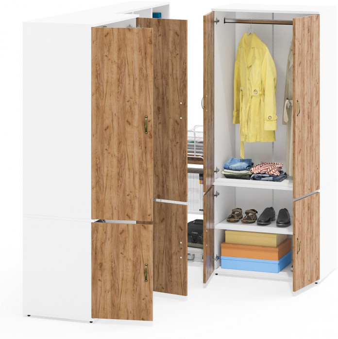 Лидер-8 Стол + Полка + Шкаф МД 19Б + Шкаф МД 19Б, белый шагрень/крафт золото